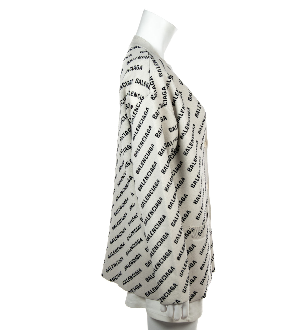 Balenciaga Beige & Black Logo Intarsia Knit V-Neck Cardigan Size XXL - Love that Bag etc - Preowned Authentic Designer Handbags & Preloved Fashions