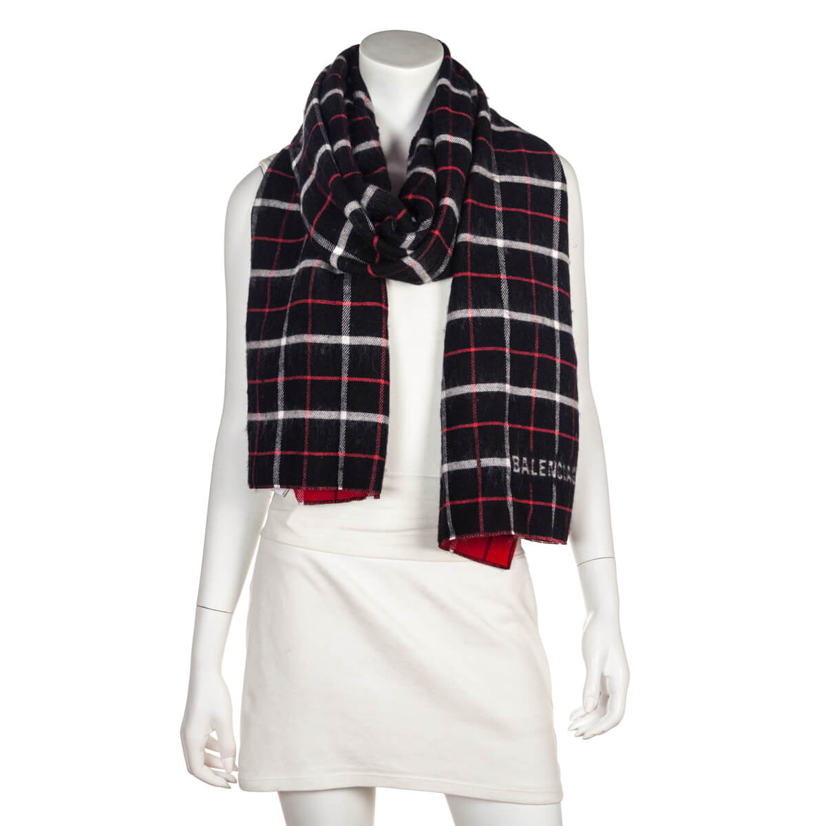 Balenciaga Black & Red Double Faced Check Scarf - Love that Bag etc - Preowned Authentic Designer Handbags & Preloved Fashions