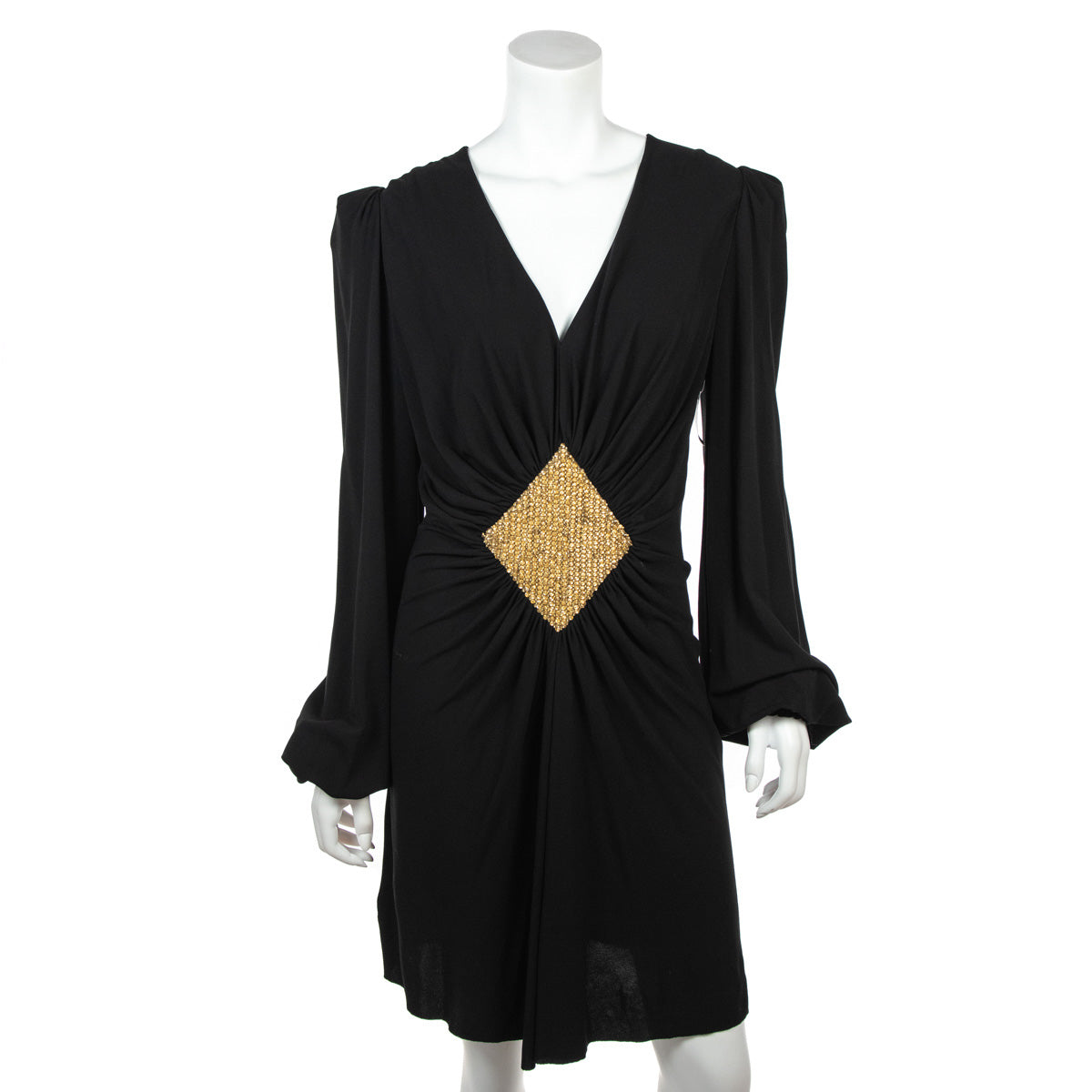 Balmain Black & Gold Beaded V-Neck Mini Dress Size M | FR 40 - Love that Bag etc - Preowned Authentic Designer Handbags & Preloved Fashions