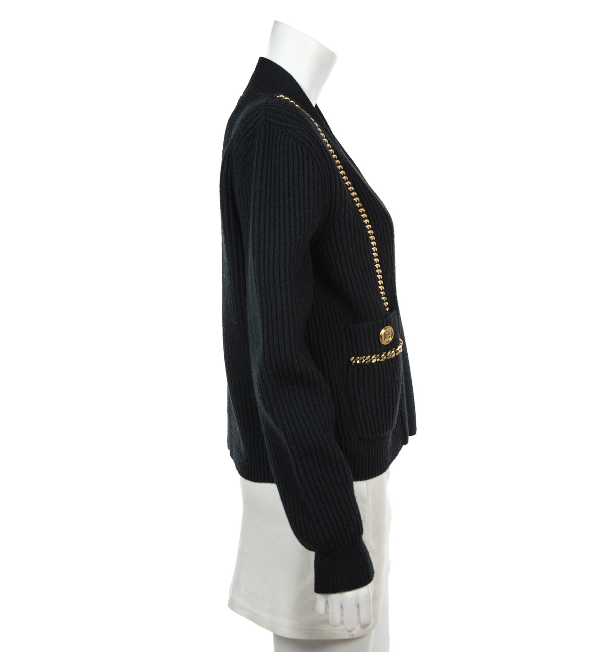 Balmain Black Chain Embellished Knit Cardigan Size L | FR 42 - Love that Bag etc - Preowned Authentic Designer Handbags & Preloved Fashions