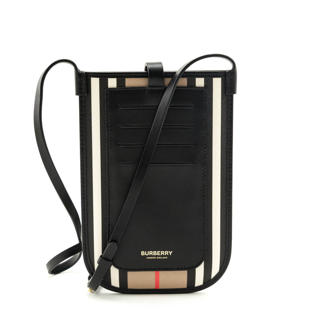 Burberry Archive Beige E-Canvas Calfskin Icon Stripe Anne Phone Case With Strap - Love that Bag etc - Preowned Authentic Designer Handbags & Preloved Fashions