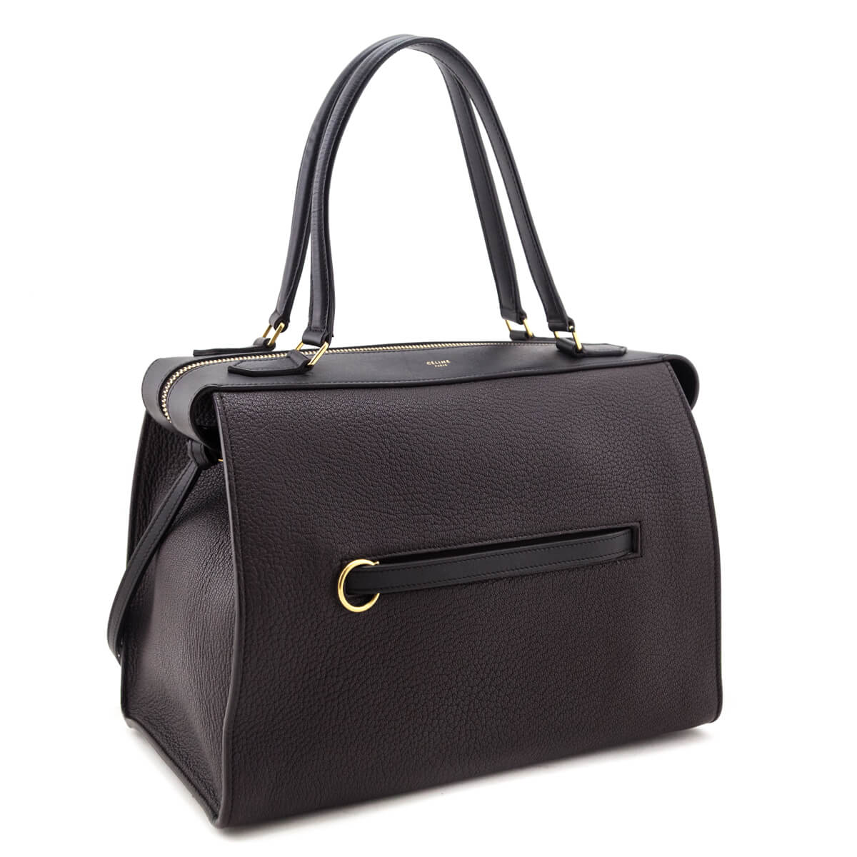 Celine Brown Black Goatskin Smooth Calfskin Medium Ring Bag - Love that Bag etc - Preowned Authentic Designer Handbags & Preloved Fashions