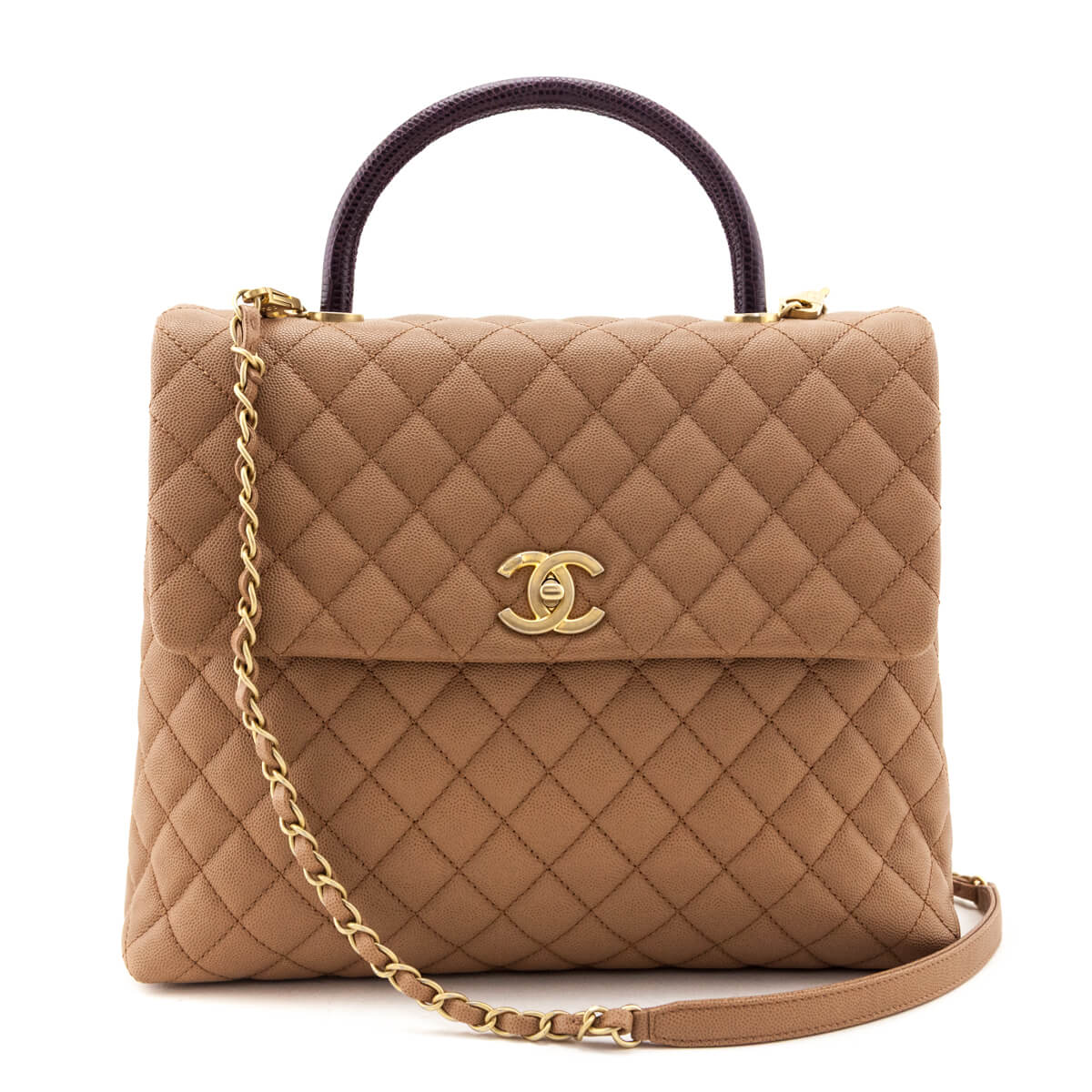 Chanel Beige Caviar & Lizard Quilted Large Coco Handle Flap Bag - Love that Bag etc - Preowned Authentic Designer Handbags & Preloved Fashions