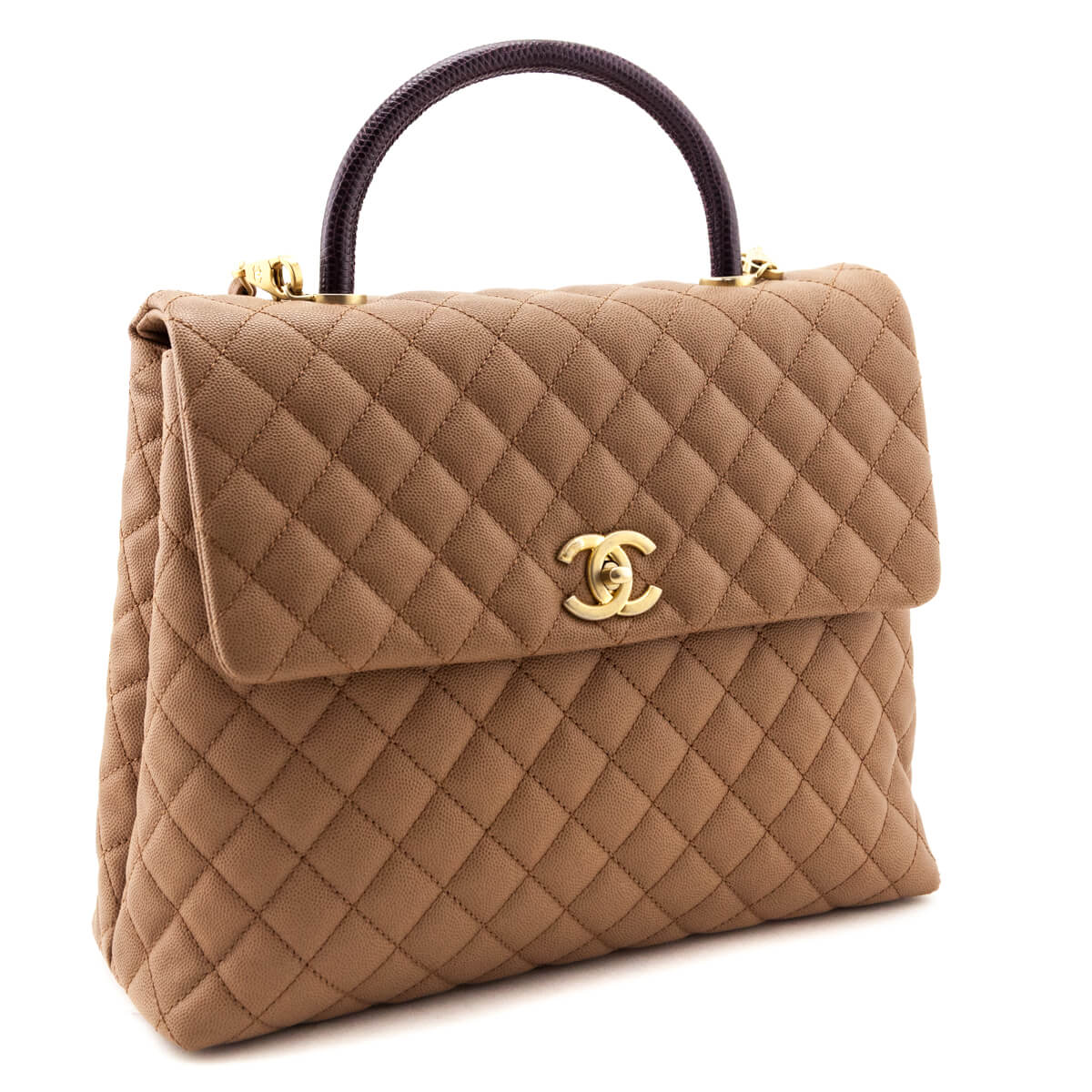 Chanel Beige Caviar & Lizard Quilted Large Coco Handle Flap Bag - Love that Bag etc - Preowned Authentic Designer Handbags & Preloved Fashions