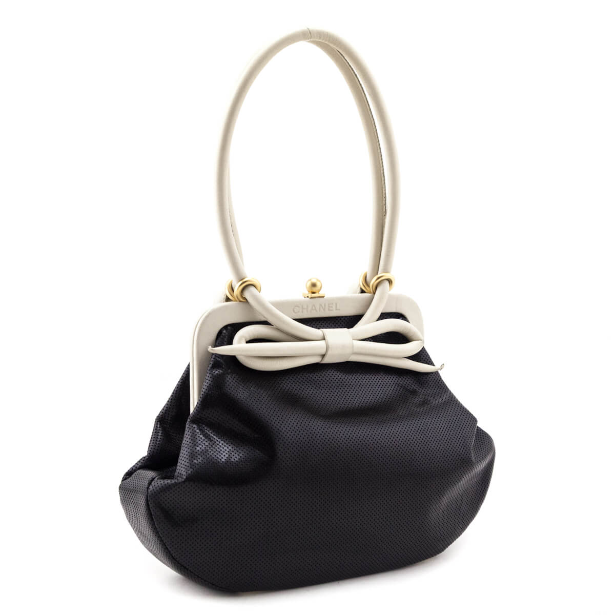 Chanel Black & White Perforated Bow Frame Bag - Love that Bag etc - Preowned Authentic Designer Handbags & Preloved Fashions