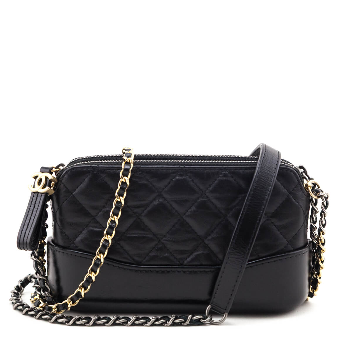 Chanel Black Aged Calfskin Quilted Small Gabrielle Clutch With Chain - Love that Bag etc - Preowned Authentic Designer Handbags & Preloved Fashions