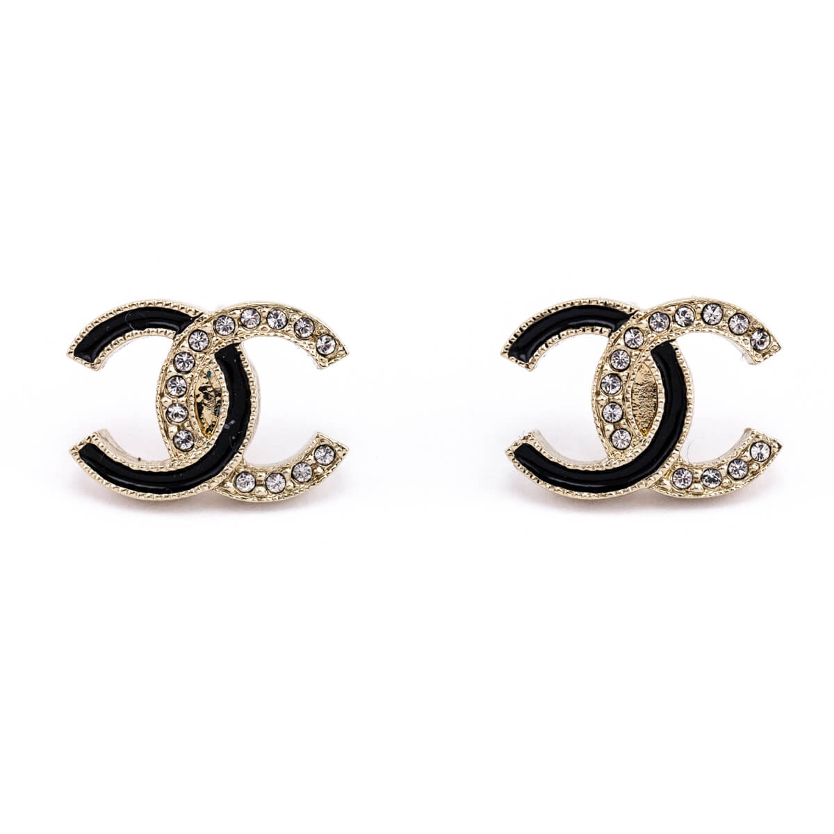 Chanel Black Enamel & Crystal CC Stud Earrings - Love that Bag etc - Preowned Authentic Designer Handbags & Preloved Fashions