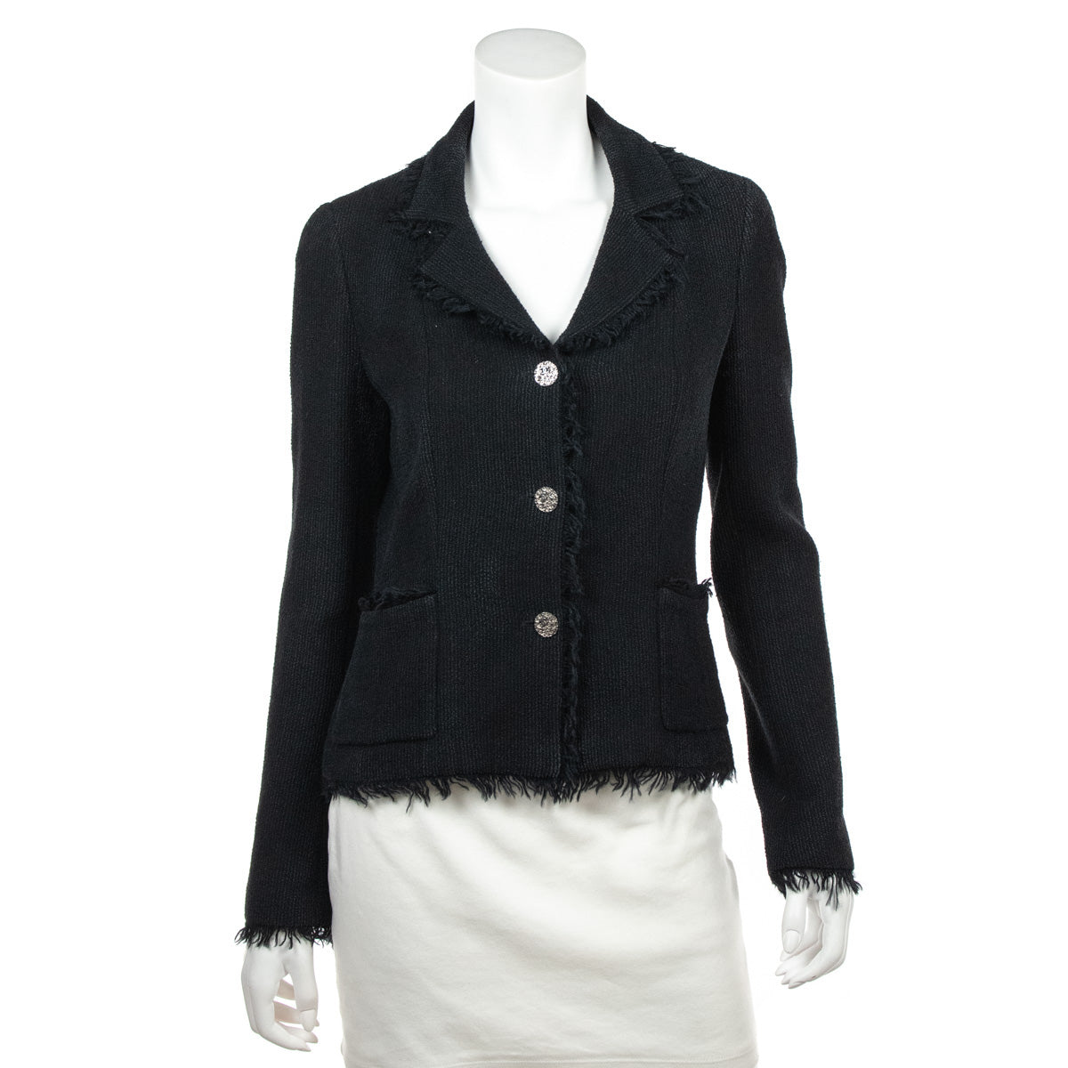 Chanel Black Frayed Vintage Jacket Size S | FR 38 - Love that Bag etc - Preowned Authentic Designer Handbags & Preloved Fashions