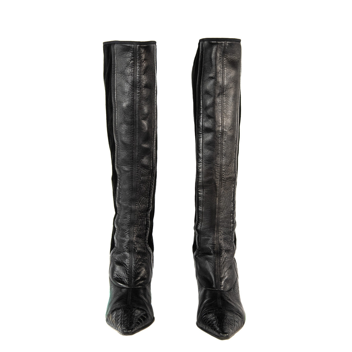 Chanel Black Leather Cap Toe Knee High Boots Size 6.5 | EU 36.5 - Love that Bag etc - Preowned Authentic Designer Handbags & Preloved Fashions