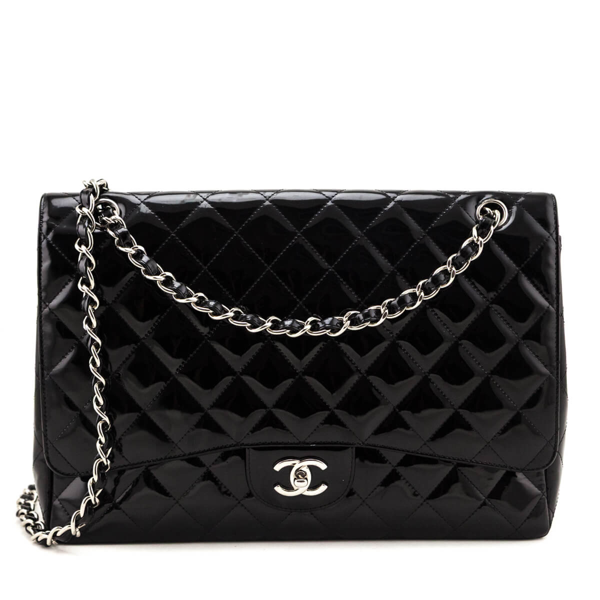 Chanel Black Patent Quilted Jumbo Single Flap - Love that Bag etc - Preowned Authentic Designer Handbags & Preloved Fashions
