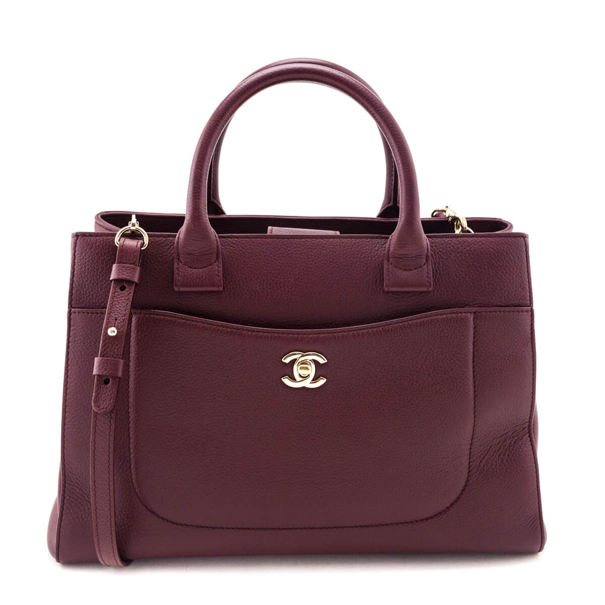 Chanel Burgundy Grained Calfskin Small Neo Executive Shopper Tote - Love that Bag etc - Preowned Authentic Designer Handbags & Preloved Fashions