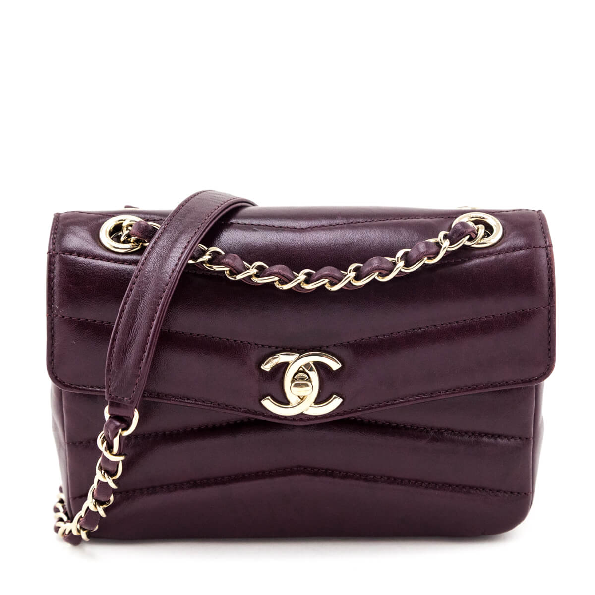 Chanel Burgundy Shiny Lambskin Quilted Small Chevron Miroir Flap Bag - Love that Bag etc - Preowned Authentic Designer Handbags & Preloved Fashions