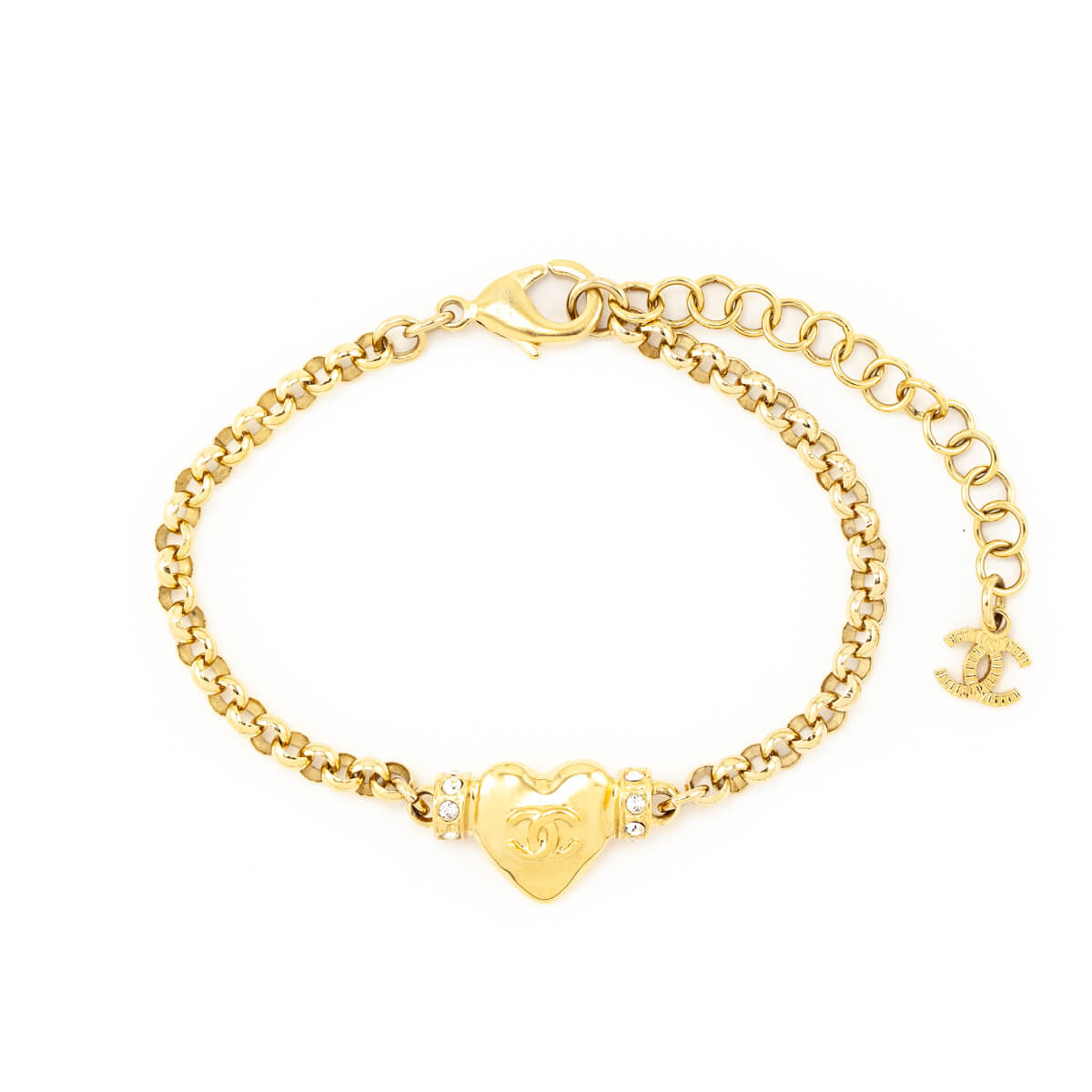 Chanel Gold Strass Heart Charm Link Bracelet - Love that Bag etc - Preowned Authentic Designer Handbags & Preloved Fashions