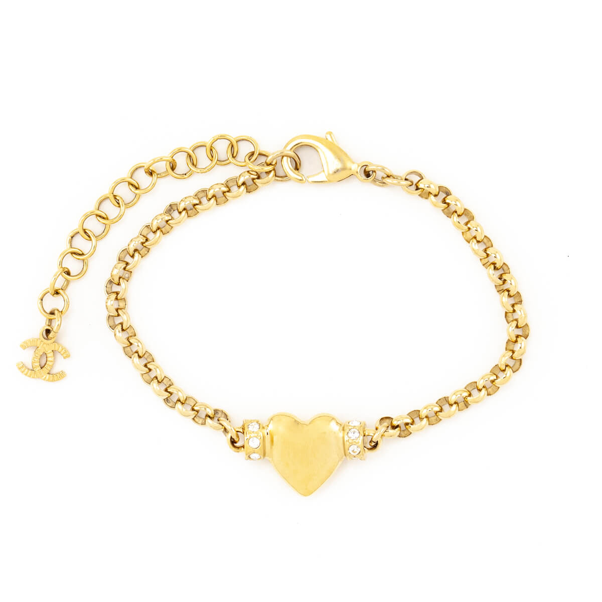 Chanel Gold Strass Heart Charm Link Bracelet - Love that Bag etc - Preowned Authentic Designer Handbags & Preloved Fashions