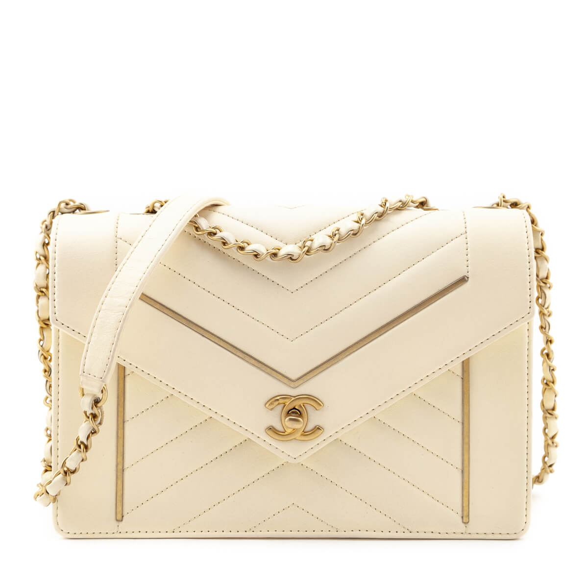Chanel Ivory Lambskin Reversed Chevron Quilted Flap Bag - Love that Bag etc - Preowned Authentic Designer Handbags & Preloved Fashions