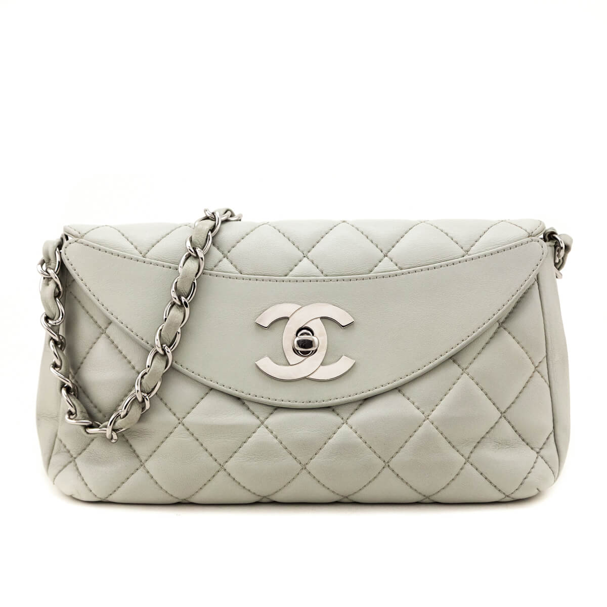 Chanel Light Gray Lambskin Quilted Small Single Flap Shoulder Bag - Love that Bag etc - Preowned Authentic Designer Handbags & Preloved Fashions