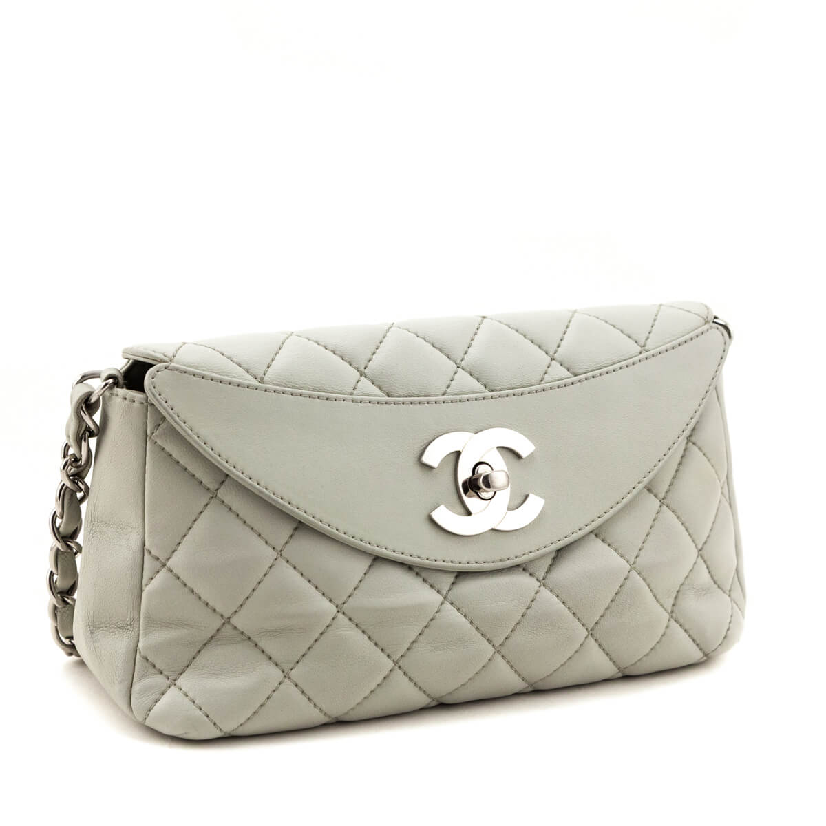 Chanel Light Gray Lambskin Quilted Small Single Flap Shoulder Bag - Love that Bag etc - Preowned Authentic Designer Handbags & Preloved Fashions