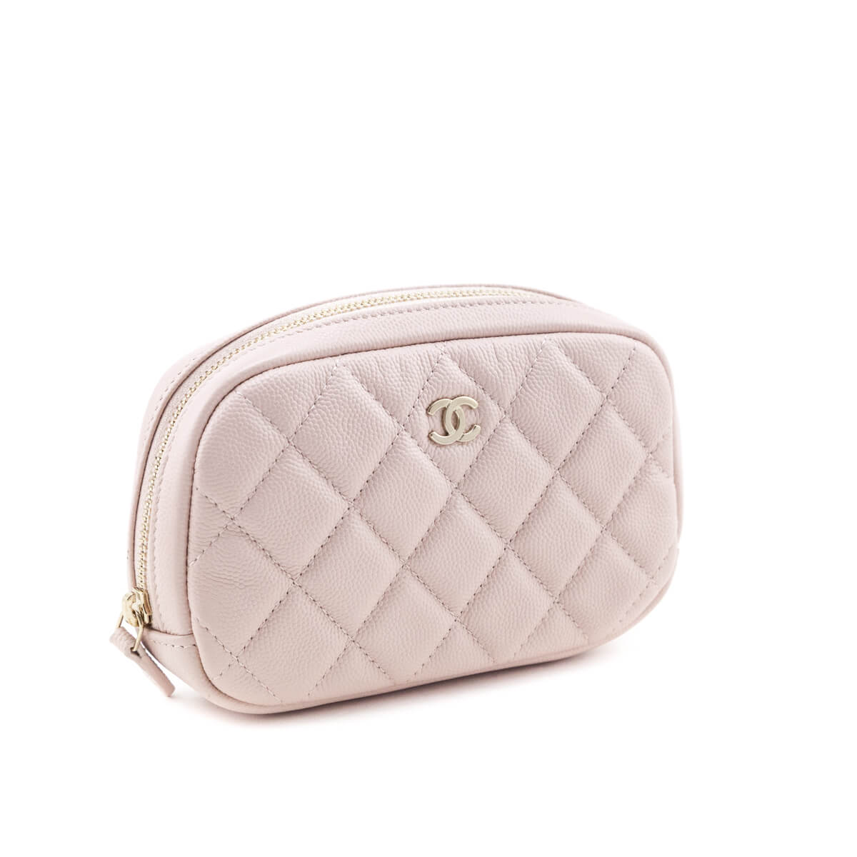 Chanel Light Pink Caviar Quilted Small Curvy Pouch Cosmetic Case - Love that Bag etc - Preowned Authentic Designer Handbags & Preloved Fashions