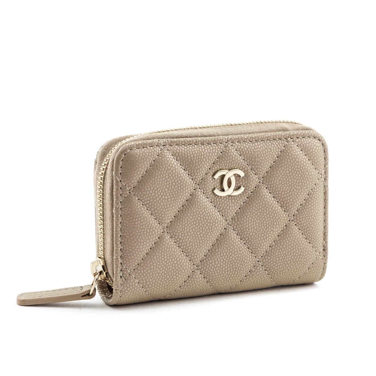 Chanel Metallic Iridescent Beige Quilted Caviar Classic Zipped Coin Purse - Love that Bag etc - Preowned Authentic Designer Handbags & Preloved Fashions