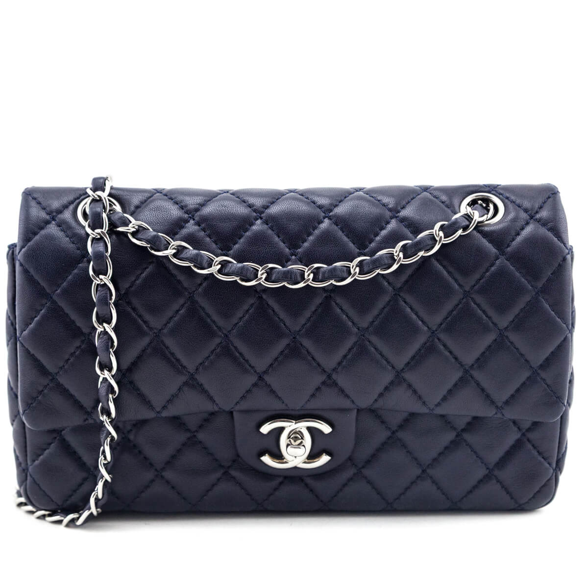 Chanel Navy Quilted Lambskin Medium Soft Double Flap Bag - Love that Bag etc - Preowned Authentic Designer Handbags & Preloved Fashions