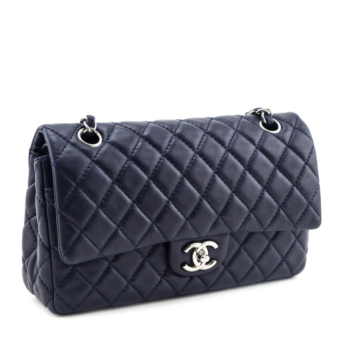 Chanel Navy Quilted Lambskin Medium Soft Double Flap Bag - Love that Bag etc - Preowned Authentic Designer Handbags & Preloved Fashions