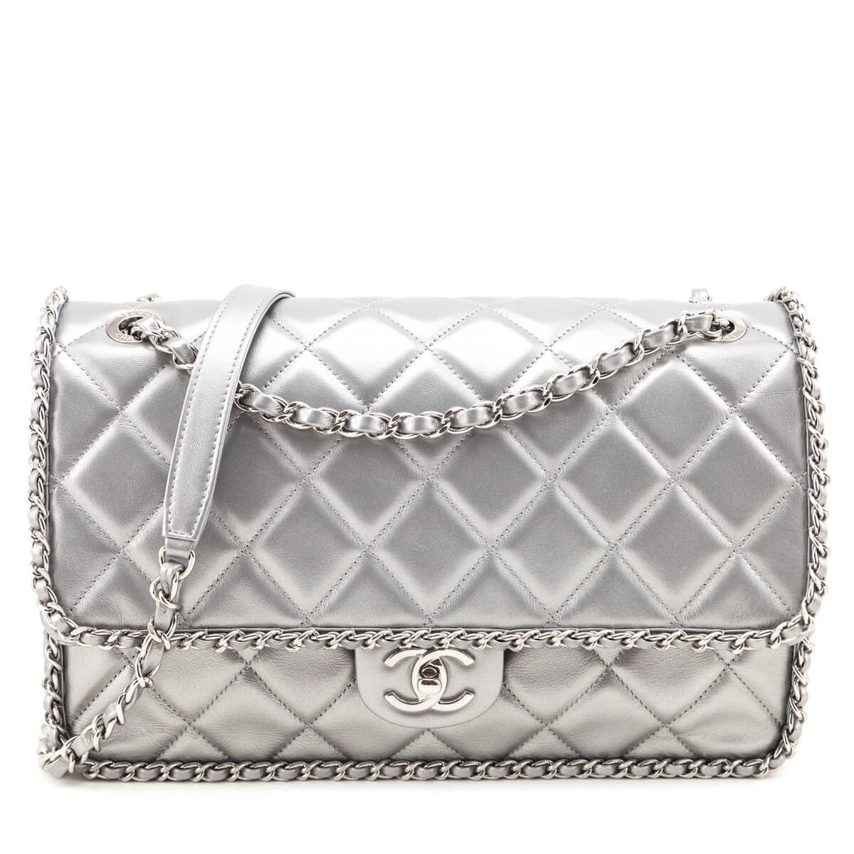 Chanel Silver Lambskin Quilted Large Chain All Over Flap Bag - Love that Bag etc - Preowned Authentic Designer Handbags & Preloved Fashions
