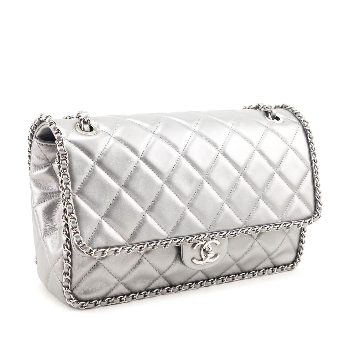 Chanel Silver Lambskin Quilted Large Chain All Over Flap Bag - Love that Bag etc - Preowned Authentic Designer Handbags & Preloved Fashions