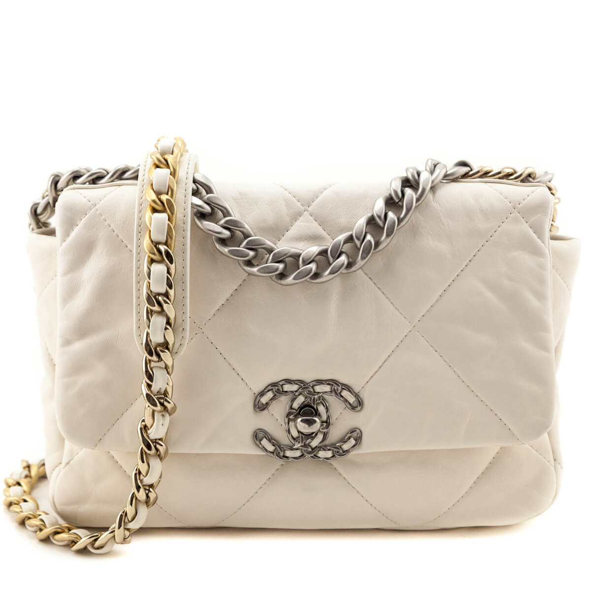 Chanel White Crumpled Calfskin Quilted Medium Chanel 19 - Love that Bag etc - Preowned Authentic Designer Handbags & Preloved Fashions