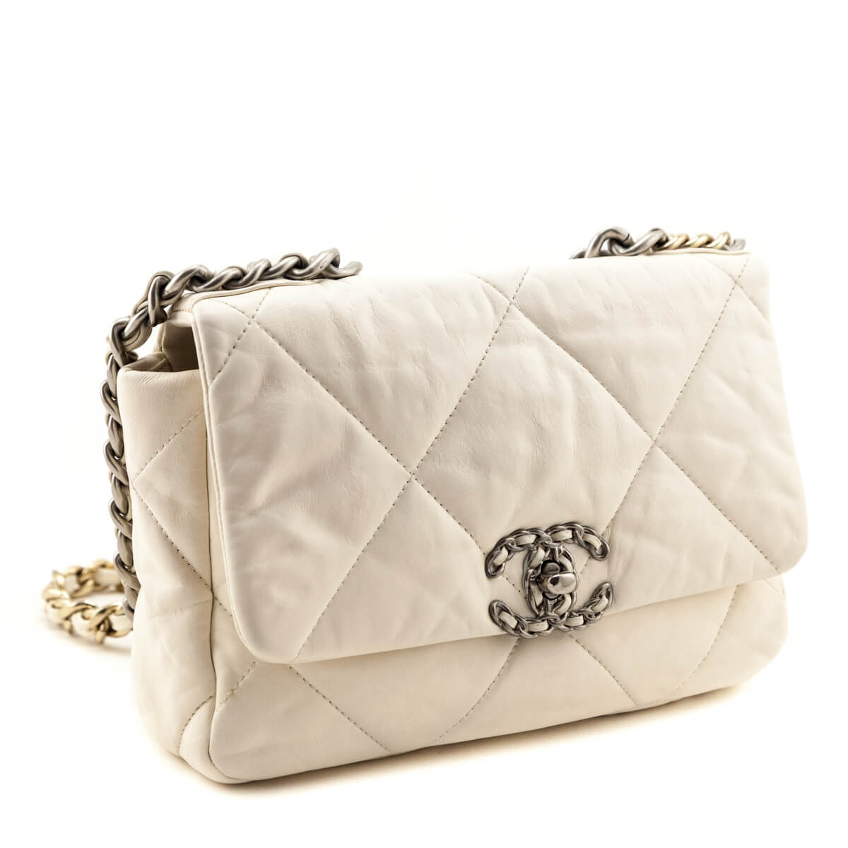 Chanel White Crumpled Calfskin Quilted Medium Chanel 19 - Love that Bag etc - Preowned Authentic Designer Handbags & Preloved Fashions