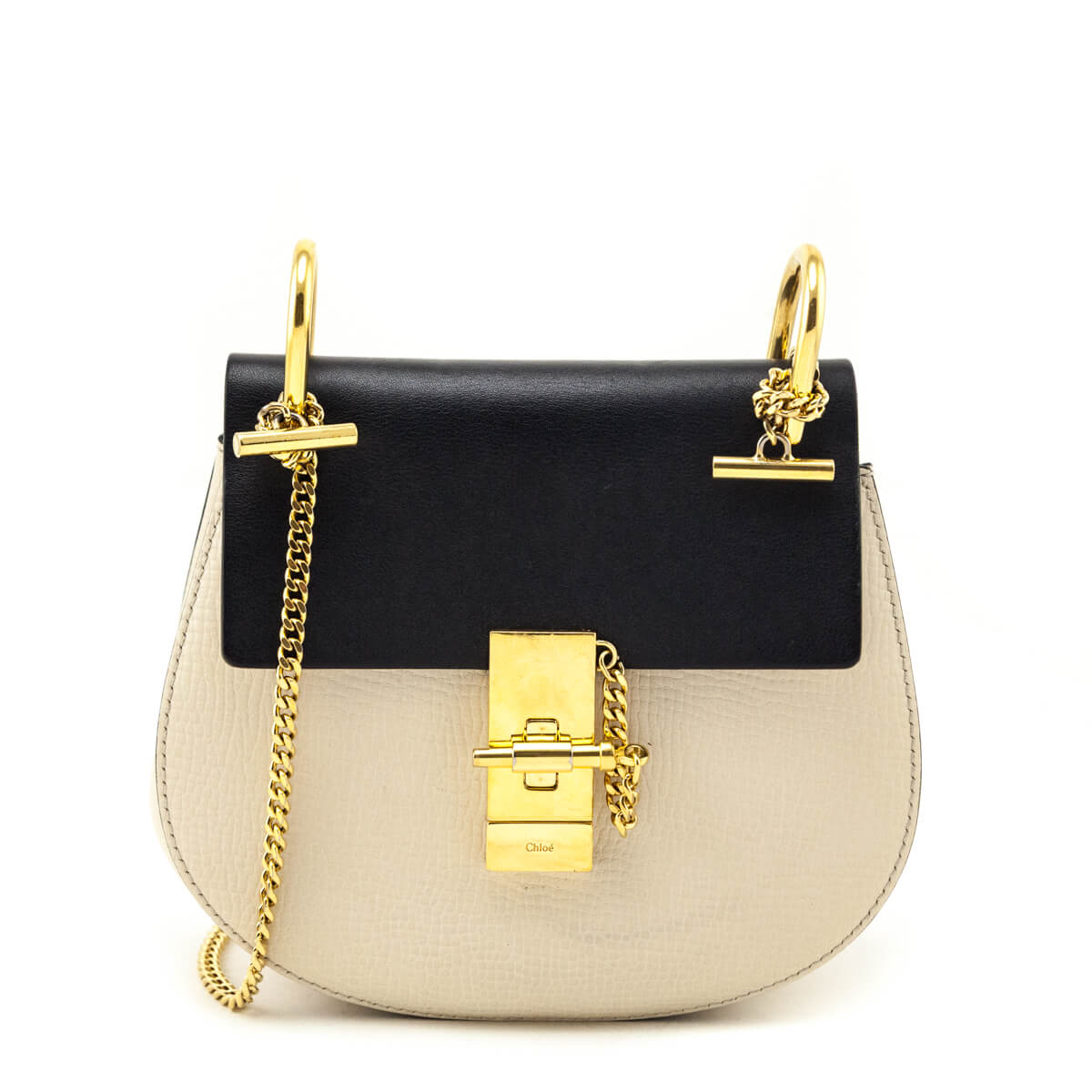 Chloe Ivory & Black Grained Calfskin Lambskin Mini Bi-Color Drew Shoulder Bag - Love that Bag etc - Preowned Authentic Designer Handbags & Preloved Fashions