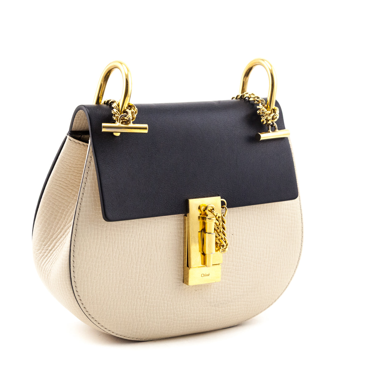 Chloe Ivory & Black Grained Calfskin Lambskin Mini Bi-Color Drew Shoulder Bag - Love that Bag etc - Preowned Authentic Designer Handbags & Preloved Fashions