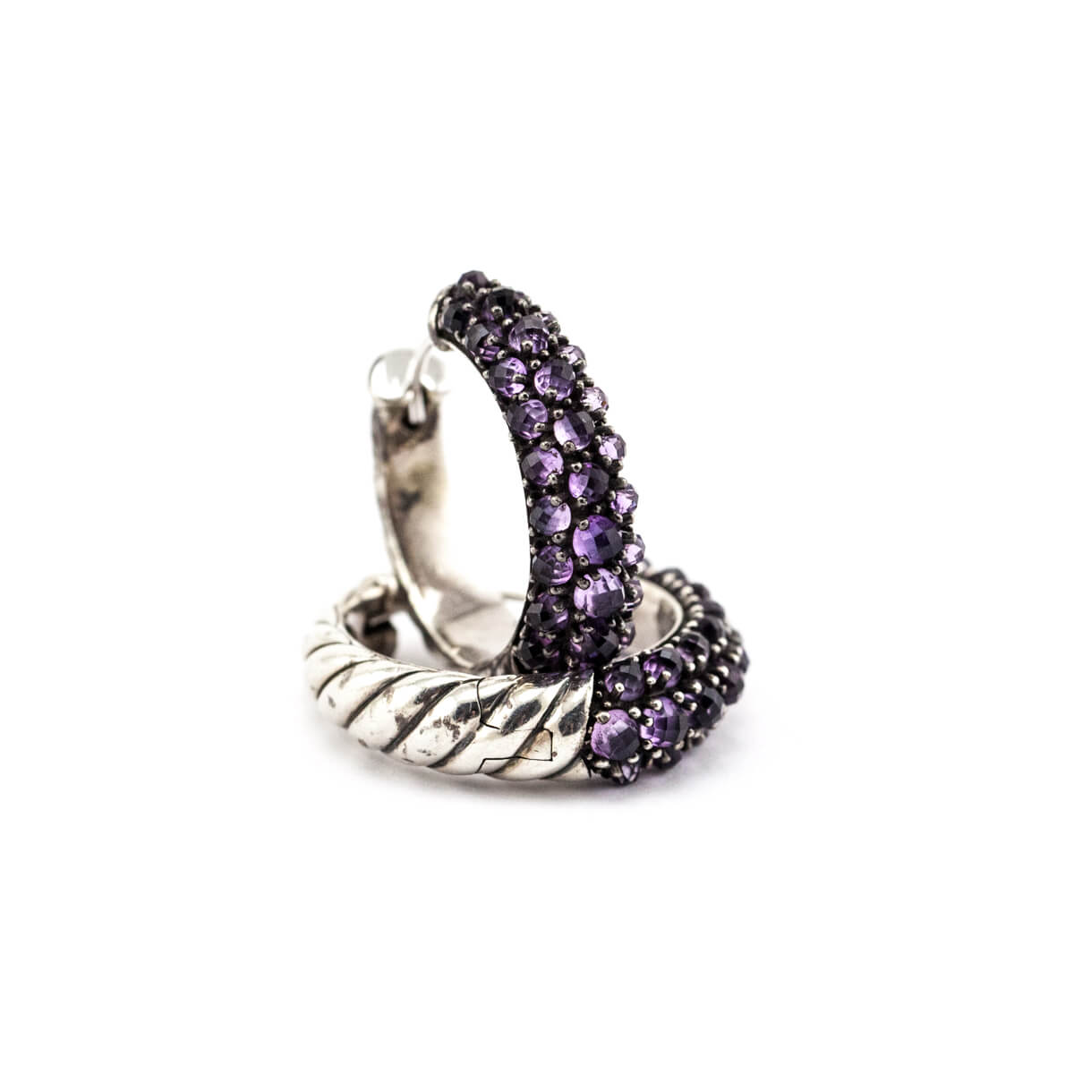 David Yurman Silver & Amethyst Osetra Hoop Earrings - Love that Bag etc - Preowned Authentic Designer Handbags & Preloved Fashions