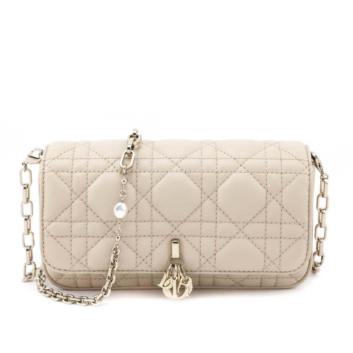 Dior Beige Calfskin Cannage Lady Dior Talk Phone Pouch - Love that Bag etc - Preowned Authentic Designer Handbags & Preloved Fashions