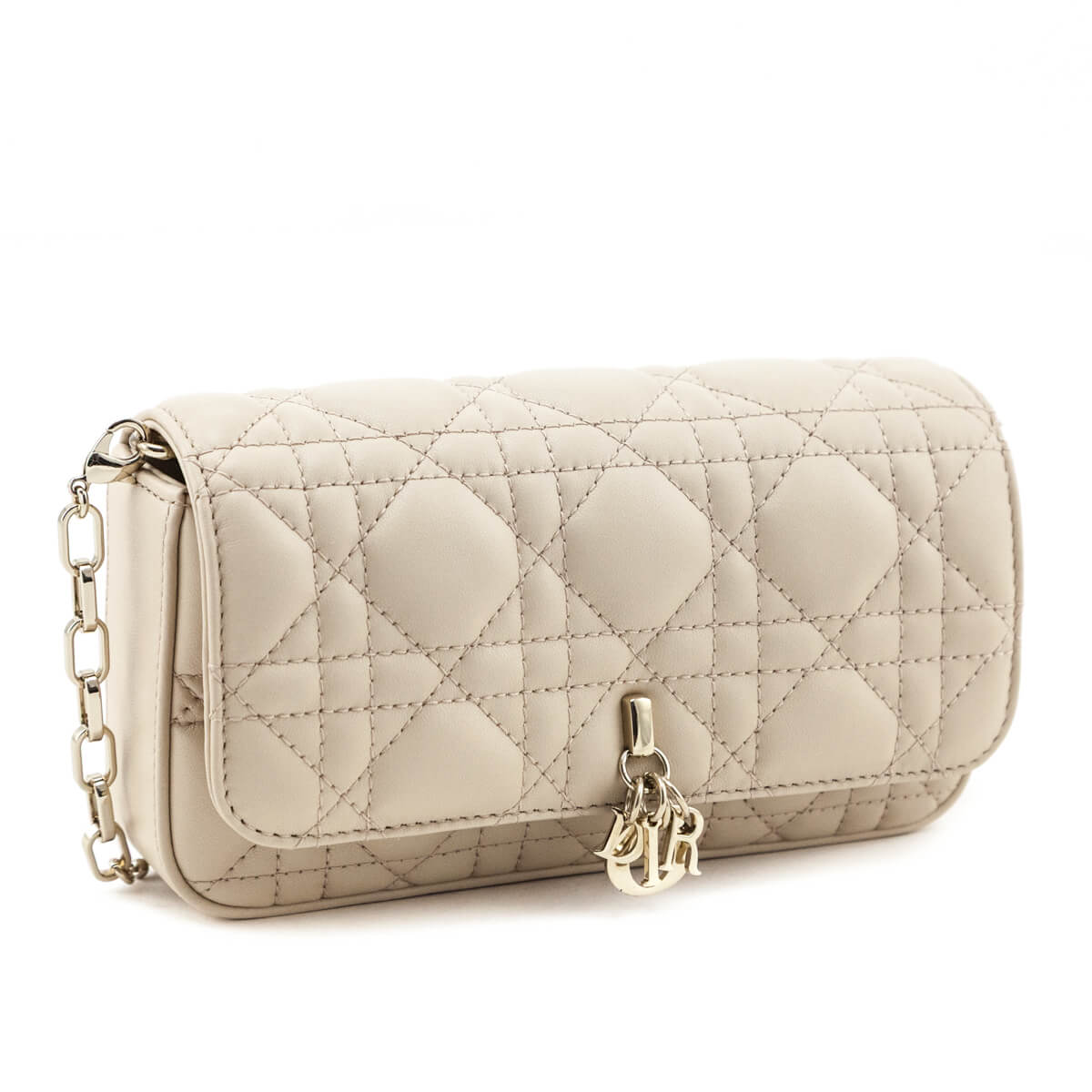 Dior Beige Calfskin Cannage Lady Dior Talk Phone Pouch - Love that Bag etc - Preowned Authentic Designer Handbags & Preloved Fashions