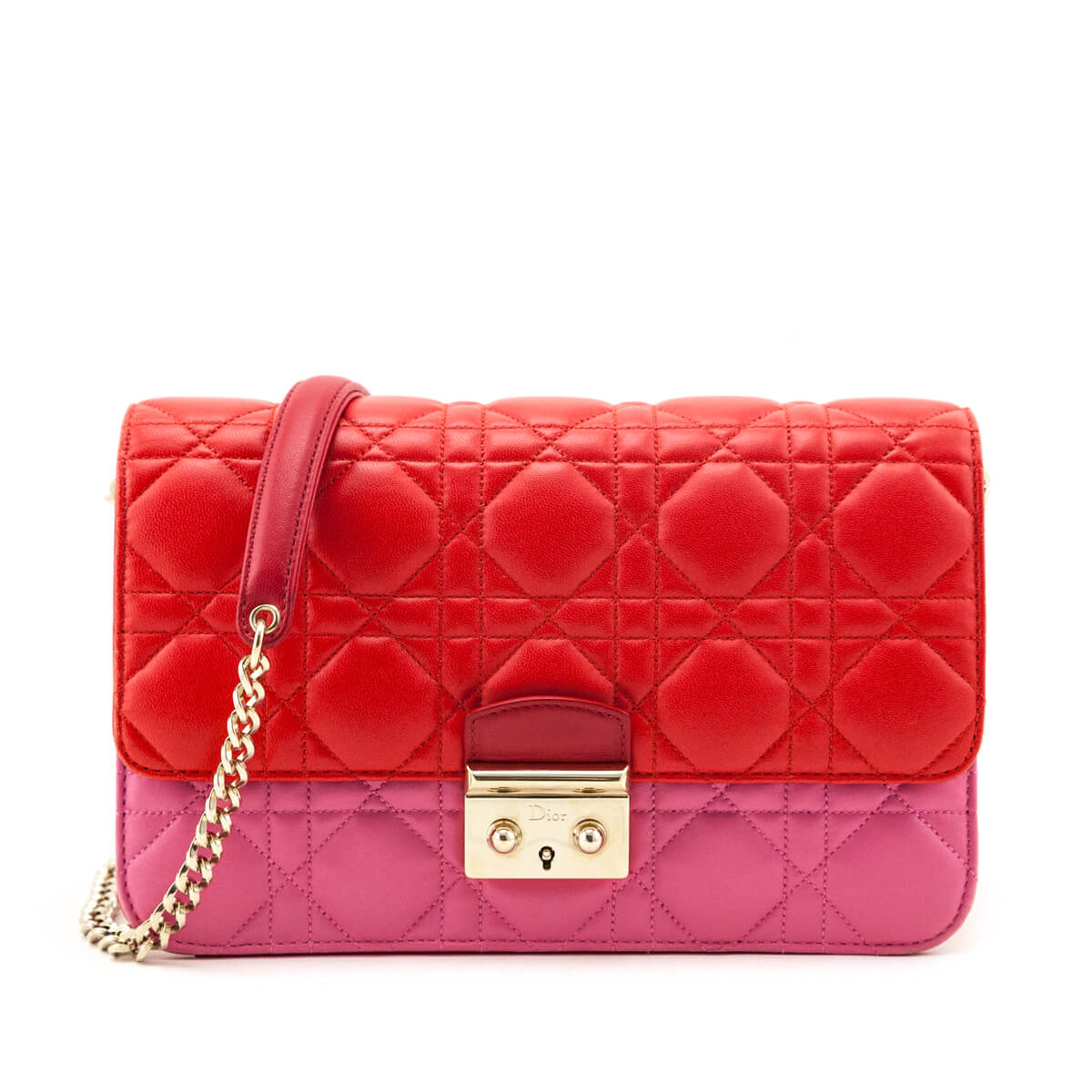 Dior Red & Pink Lambskin Cannage Miss Dior Promenade Pouch - Love that Bag etc - Preowned Authentic Designer Handbags & Preloved Fashions