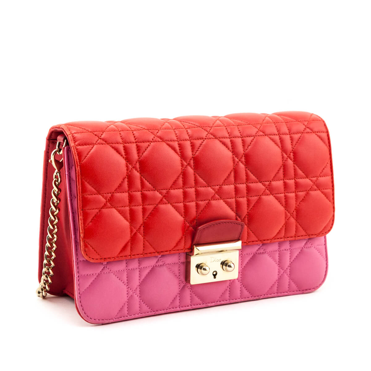 Dior Red & Pink Lambskin Cannage Miss Dior Promenade Pouch - Love that Bag etc - Preowned Authentic Designer Handbags & Preloved Fashions