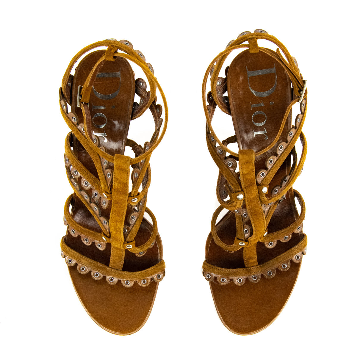 Dior Tan Suede & Leather Eyelet Multistrap Sandals Size US US 7 | EU 37 - Love that Bag etc - Preowned Authentic Designer Handbags & Preloved Fashions
