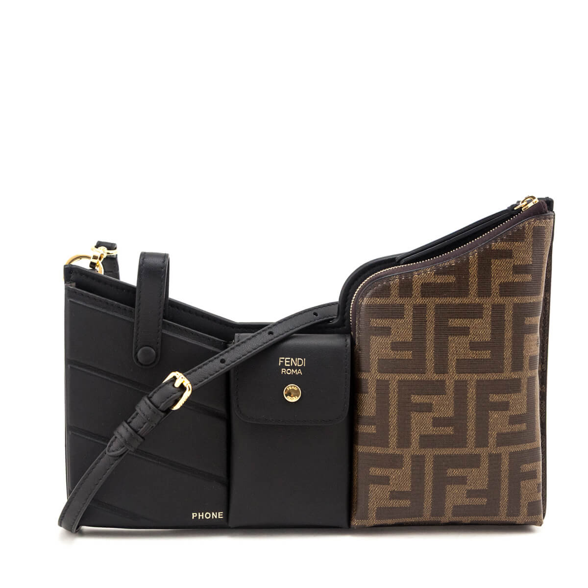 Fendi Black Vitello Grace Glazed Fabric FF 1974 3 Pocket Mini Crossbody Bag - Love that Bag etc - Preowned Authentic Designer Handbags & Preloved Fashions
