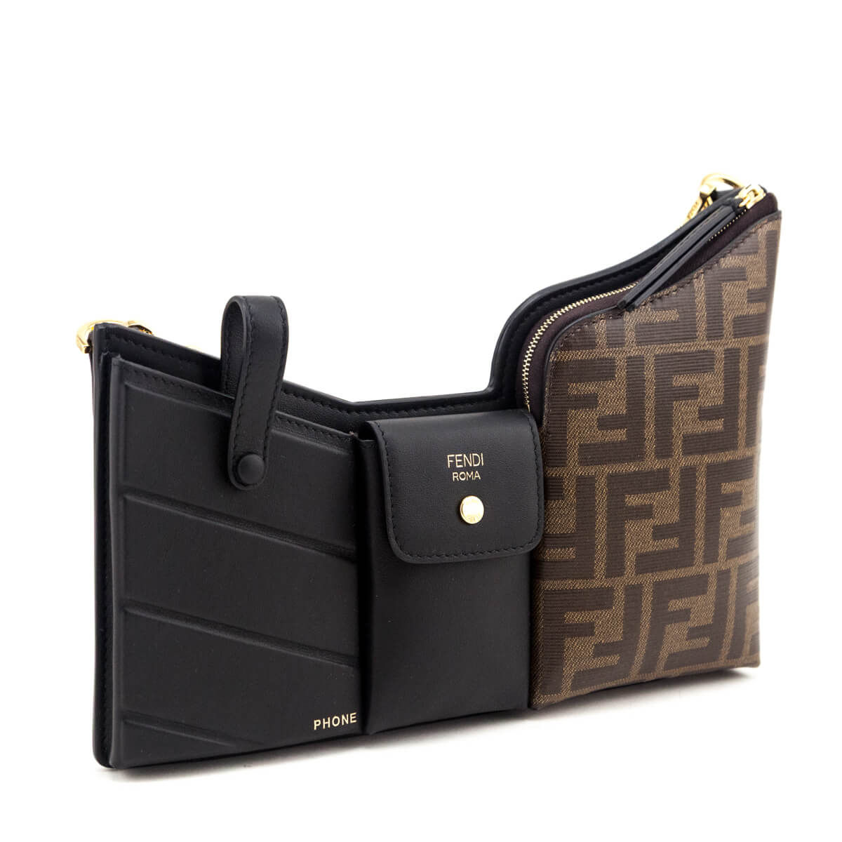 Fendi Black Vitello Grace Glazed Fabric FF 1974 3 Pocket Mini Crossbody Bag - Love that Bag etc - Preowned Authentic Designer Handbags & Preloved Fashions