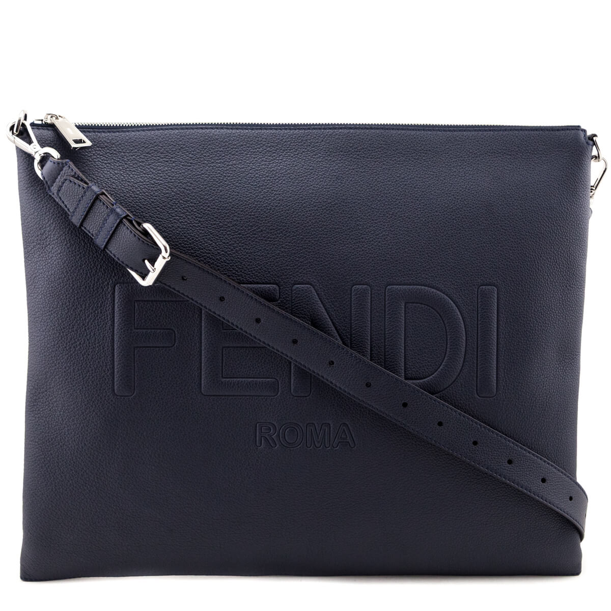 Fendi Dark Blue Vitello Cher Logo Embossed After Messenger Bag - Love that Bag etc - Preowned Authentic Designer Handbags & Preloved Fashions