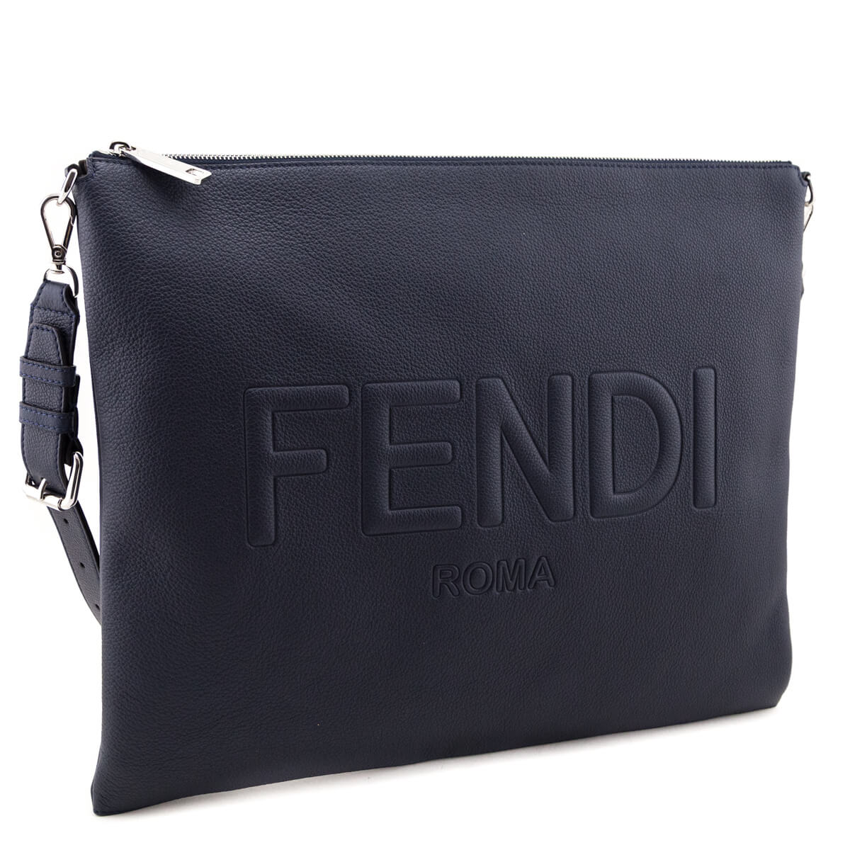 Fendi Dark Blue Vitello Cher Logo Embossed After Messenger Bag - Love that Bag etc - Preowned Authentic Designer Handbags & Preloved Fashions