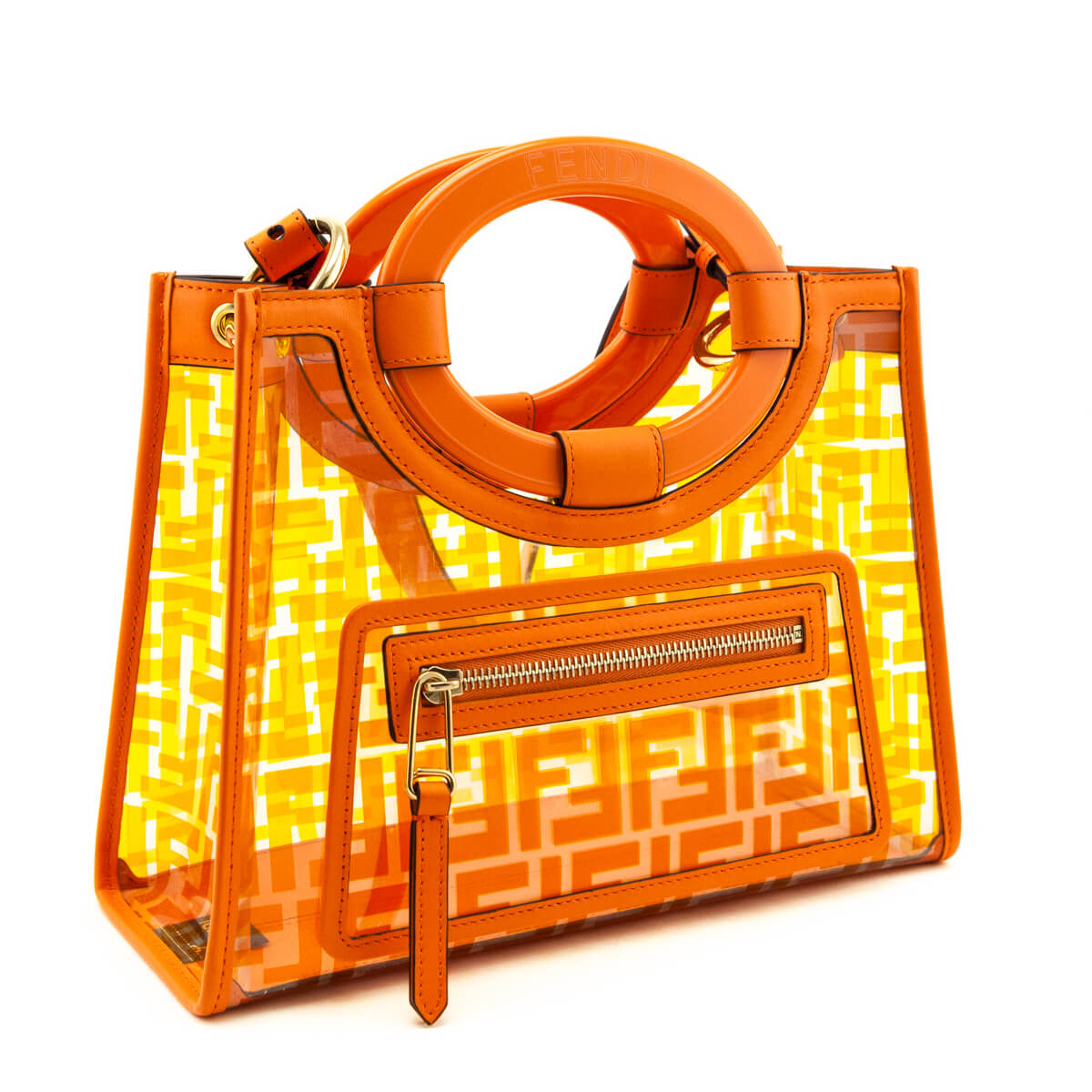 Fendi Orange FF Vitello Century Plexiglass Small Runaway Shopper Tote - Love that Bag etc - Preowned Authentic Designer Handbags & Preloved Fashions