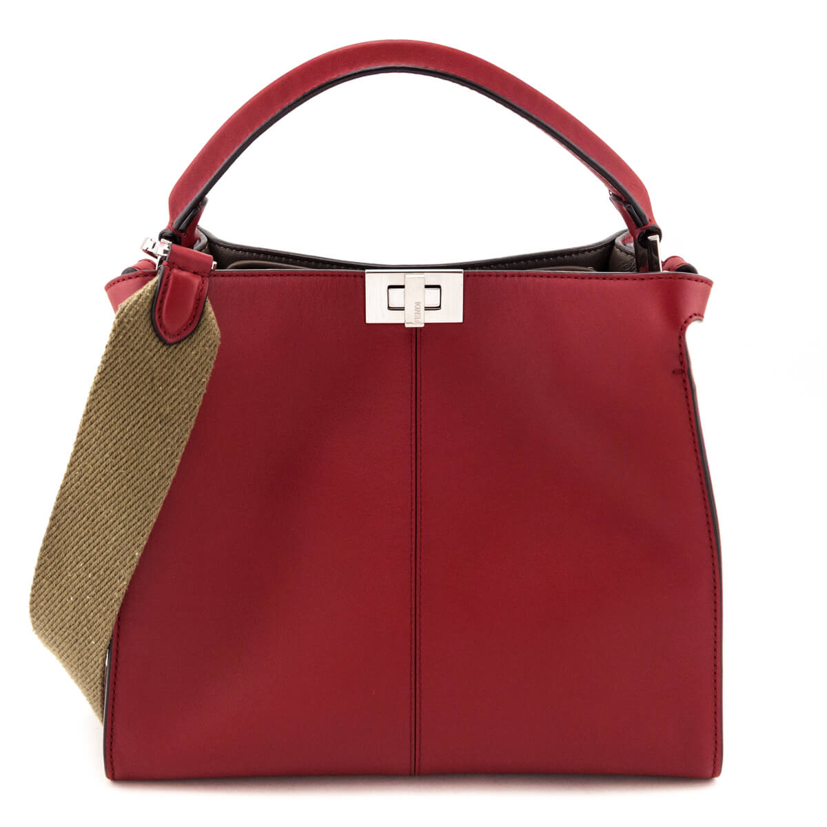 Fendi Red Vitello Seta Glazed Fabric FF 1974 Medium Peekaboo X-Lite - Love that Bag etc - Preowned Authentic Designer Handbags & Preloved Fashions