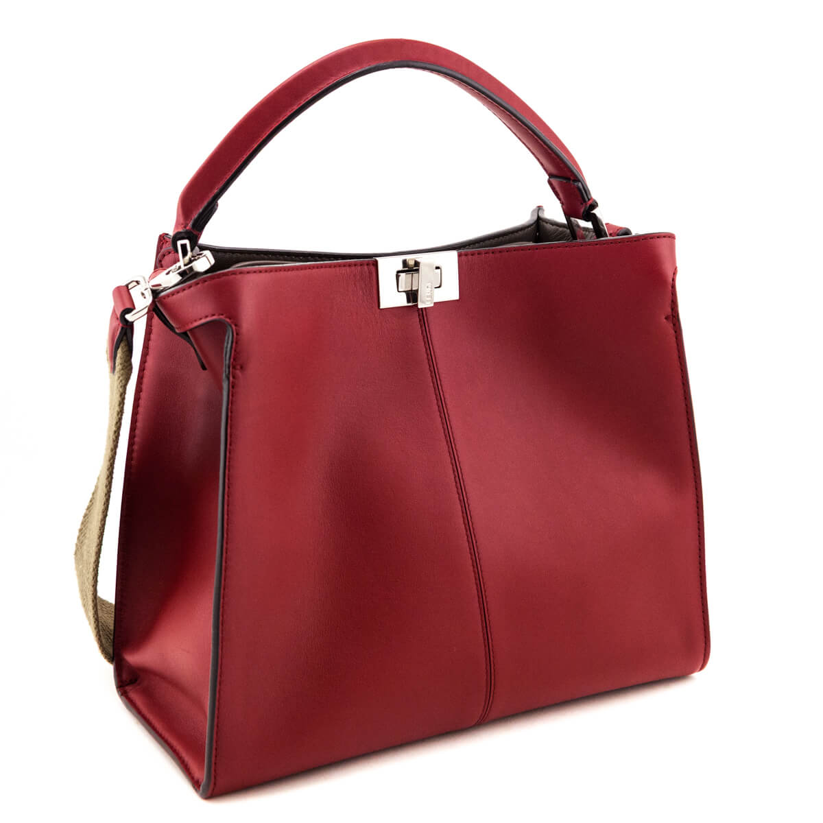 Fendi Red Vitello Seta Glazed Fabric FF 1974 Medium Peekaboo X-Lite - Love that Bag etc - Preowned Authentic Designer Handbags & Preloved Fashions