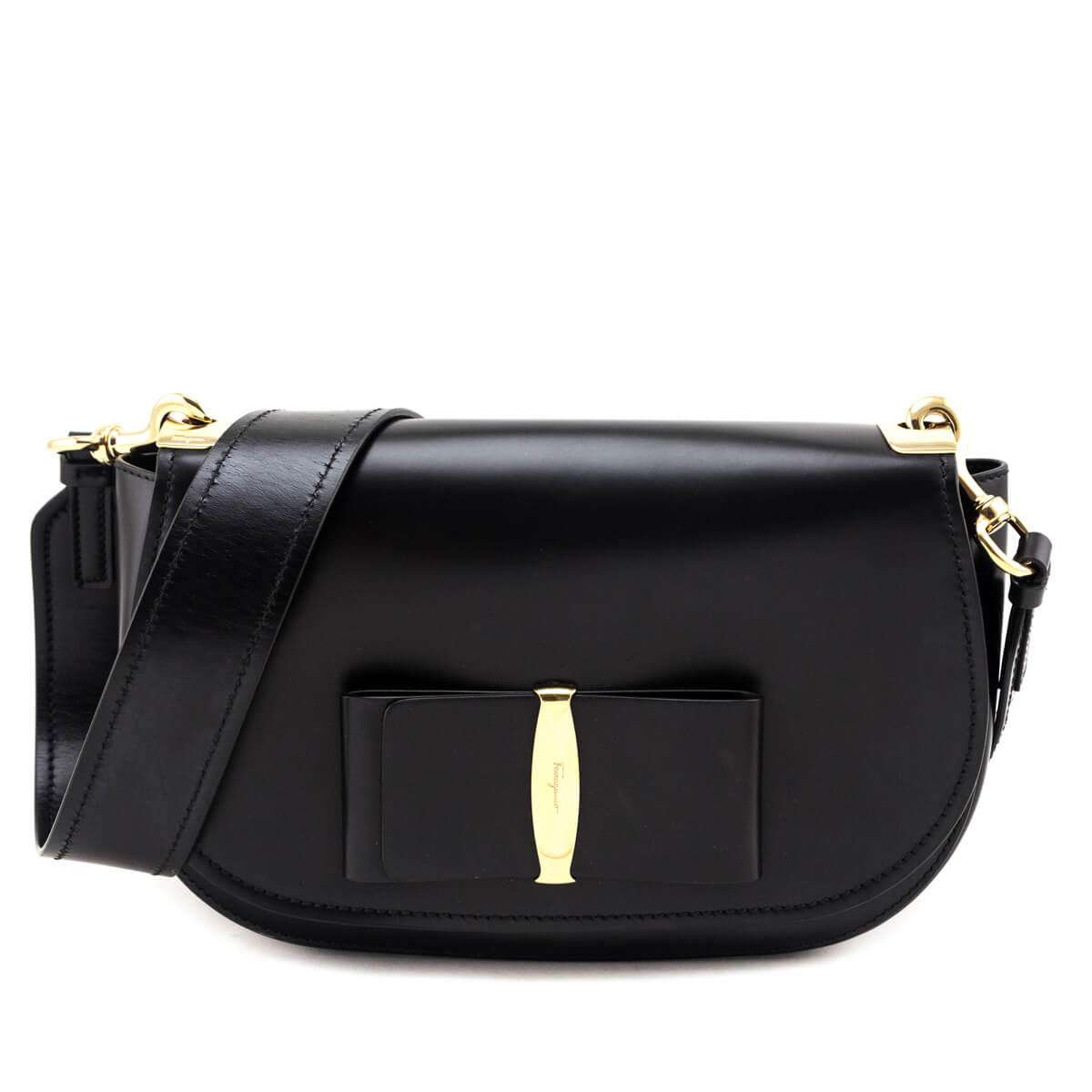 Ferragamo Black Calfskin Anna Shoulder Bag - Love that Bag etc - Preowned Authentic Designer Handbags & Preloved Fashions