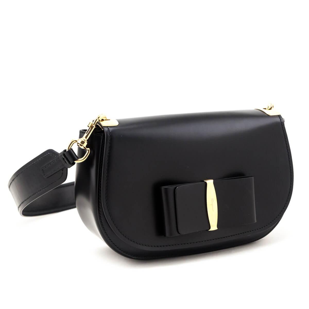 Ferragamo Black Calfskin Anna Shoulder Bag - Love that Bag etc - Preowned Authentic Designer Handbags & Preloved Fashions