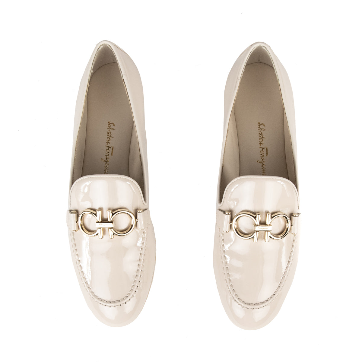 Ferragamo Bone Patent Trifoglio Loafers Size US 5 | IT 35.5 - Love that Bag etc - Preowned Authentic Designer Handbags & Preloved Fashions