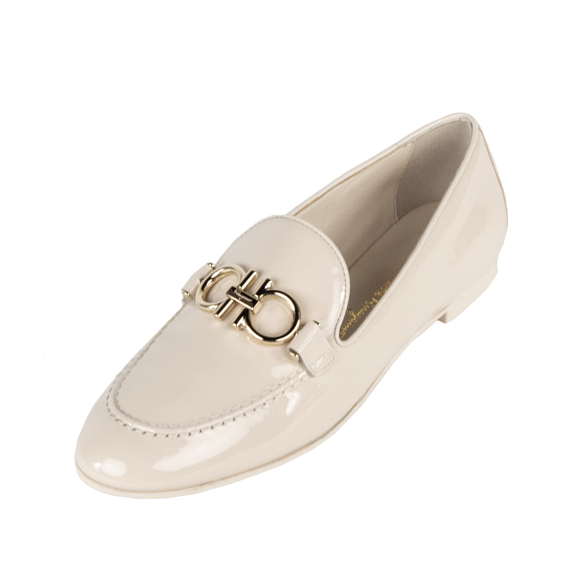Ferragamo Bone Patent Trifoglio Loafers Size US 5 | IT 35.5 - Love that Bag etc - Preowned Authentic Designer Handbags & Preloved Fashions