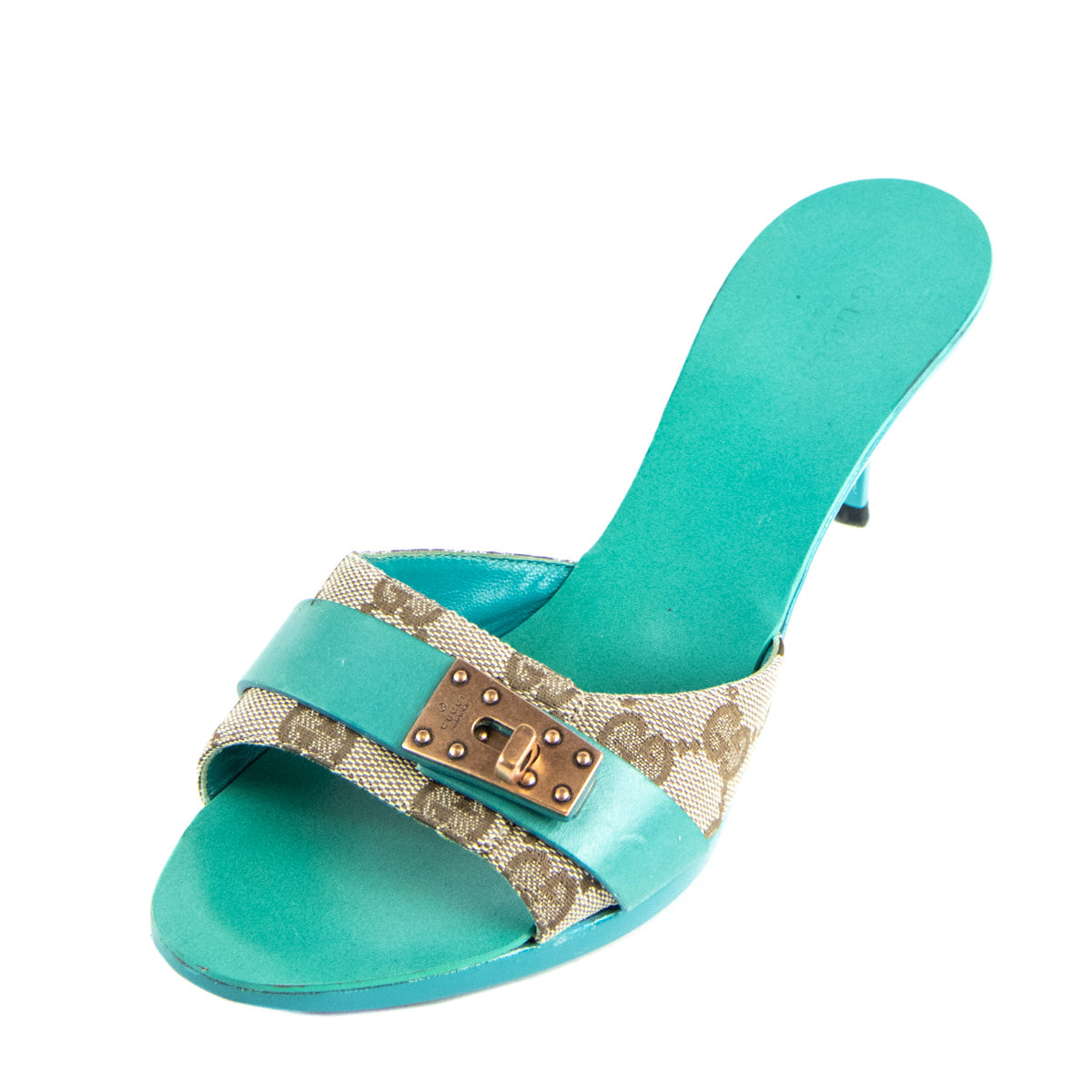 Gucci Turquoise & GG Canvas Slide Sandals Size US 7.5 | EU 37.5 - Love that Bag etc - Preowned Authentic Designer Handbags & Preloved Fashions