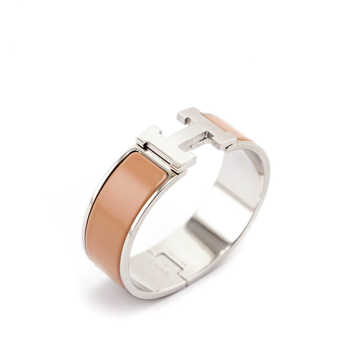 Hermes Beige Enamel Palladium Wide Clic Clac H Bracelet - Love that Bag etc - Preowned Authentic Designer Handbags & Preloved Fashions